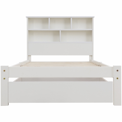 Letto Singolo con Cassetti e Rete a Doghe, Libreria, Senza Materasso, 90x200 cm, Bianco