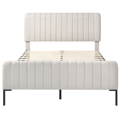 Letto Matrimoniale Imbottito in Tessuto Lino 140x200 cm, Grigio+Beige