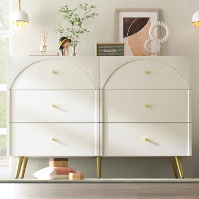 Cassettiera Elegante con 6 Cassetti, Bianco Crema