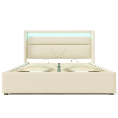 Letto Matrimoniale Contenitore con LED Integrati e Telecomando, Bianco