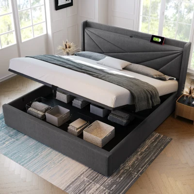 Letto Matrimoniale con Contenitore, 140x200cm, Grigio