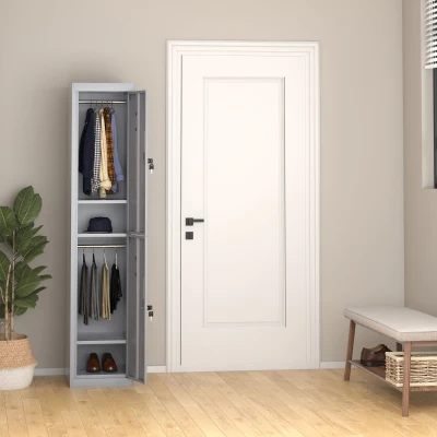 Dulapior Haine din Otel, 4 Rafturi 2 Usi 38x46x180cm Gri