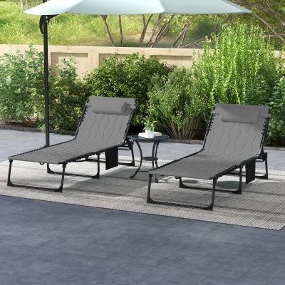 Outsunny Set 2 Lettini Prendisole da Giardino Nero e Grigio