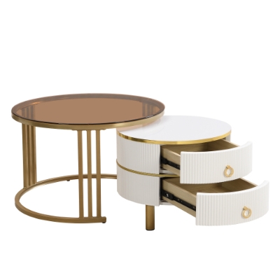 Măsuță de cafea 2-în-1 Rotundă din MDF, Alb