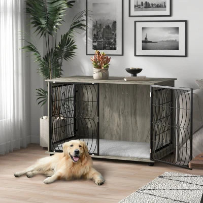 PawHut Dog Crate End Table Lockable Door XL with Cushion