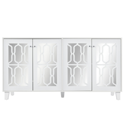 Credenza Bianca con Specchio e Maniglie di Cristallo, Bianco
