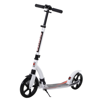 HOMCOM Kinderscooter, Kickscooter mit Stoßdämpfung, Tretroller, Klappbar und Höheverstellbar, ab 14 Jahren, Aluminium, Weiß, 92,5 x 37,5 x 82-97 cm