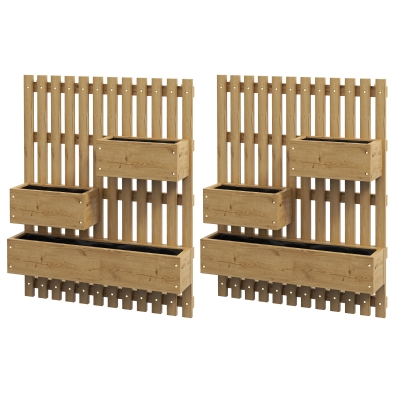Outsunny Wall-mounted Wooden Planters Set of 2 Carbonised