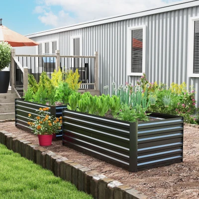 Outsunny Set of 2 Raised Beds Galvanised Steel 180x90cm Dark Grey