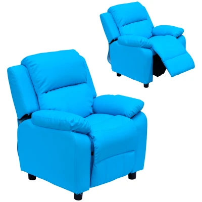 HOMCOM Childrens Recliner Armchair W/ Storage Space on Arms-Blue