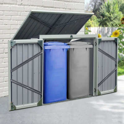 Outsunny Steel Lift-Top Double Door Lockable Bin Shed Black