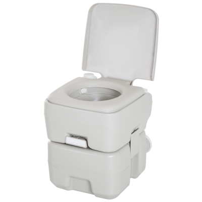 HOMCOM Sanita Portátil Sanita de 20L com Tampa para Campismo Viagem Barco Capacidade Máxima 147 kg 41,5x36,5x42 cm Cinza Claro