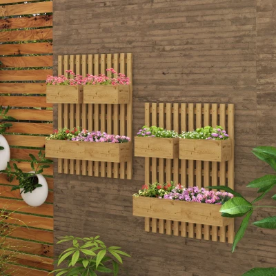 Outsunny Wall-mounted Wooden Planters Set of 2 Carbonised