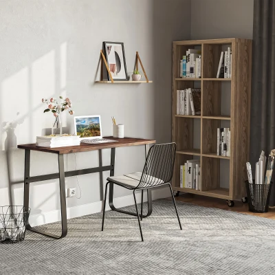 HOMCOM Industrial Writing Desk Simple Study Desk Metal Legs Home Office Workstation