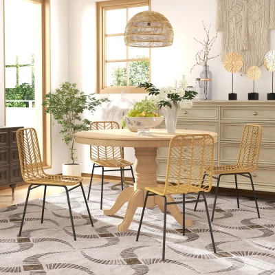 HOMCOM Chaises Salle Manger Bohème Résine Jaune Métal x4