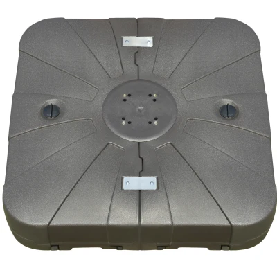 Outsunny Square Cantilever Patio Parasol Base - Water or Sand Filled Stand with Heavy-Duty Wheels, Coffee