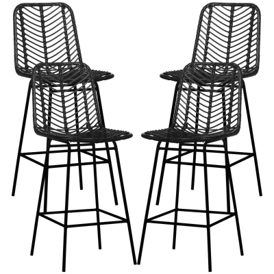 HOMCOM Tabourets Bar Bohème Métal Rotin PE Noir x4