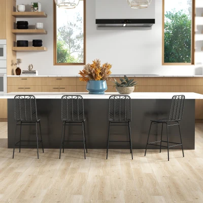 HOMCOM Tabourets Bar Bohème Métal Rotin PE Noir x4
