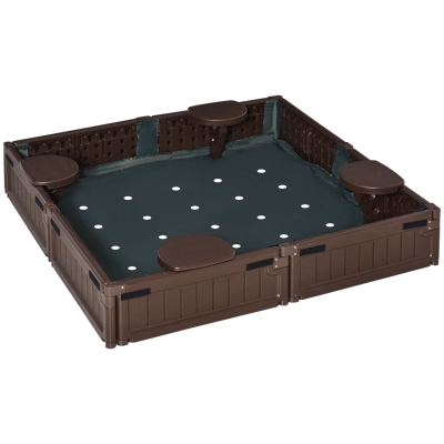 Outsunny Kids Outdoor Sandbox w/ Canopy Bottom Fabric Liner for 3-12 years old Brown