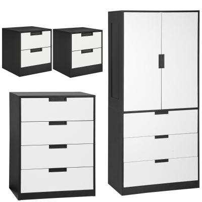 Bedroom Furniture Set 80W x 50D x 180Hcm White and Black