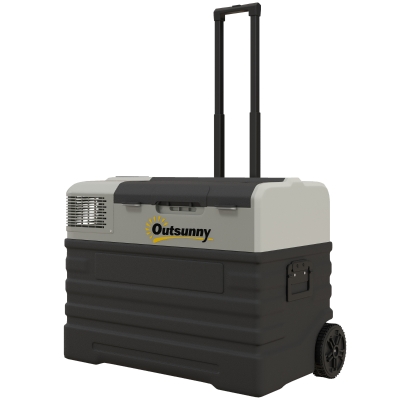 Outsunny Autokoelkast, Koelbox, mobiel, 56L -20℃ tot 20℃, 69x43x54cm, Zwart/Grijs
