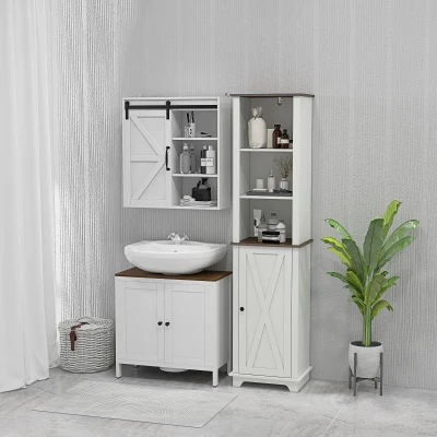 kleankin Móvel para Lavatório Pousar de Madeira com 2 Portas e Prateleira Ajustável Estilo Moderno 60x30x60cm Branco e Madeira