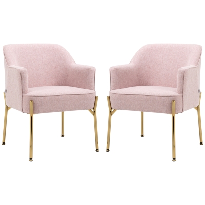 HOMCOM Accent Chair Set of 2 Pink Padded Seat Gold Legs