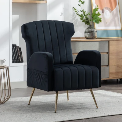 Relaxsessel Luxussessel mit Samtbezügen für Wohnzimmer und Büro, Elegantes Design in Schwarz