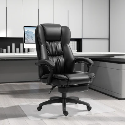 Vinsetto Conjunto para Escritório Inclui 1 Cadeira com 6 Pontos de Massagem 68,5x68,5x113-121 cm e 1 Tapete Protetor Preto e Transparente