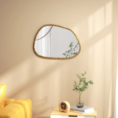 HOMCOM Decoratieve Wandspiegel in Vintage Design, 70 cm x 2,1 cm x 50 cm, Massief Hout, Natuur