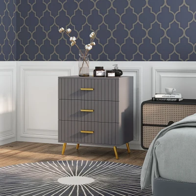 HOMCOM Cassettiera 3 Cassetti Moderna Color Oro e Grigio Scuro