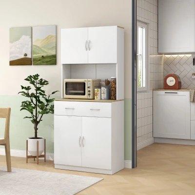 HOMCOM Szafka Kuchenna Bufet Wysoki, 1 Szuflada, 1 Półka, 80 cm x 40 cm x 180 cm, Biały