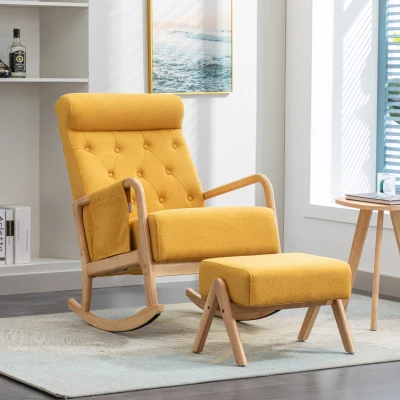 Schaukelstuhl mit Hocker - Ergonomisch für Baby wiegen, Eltern, Gelb