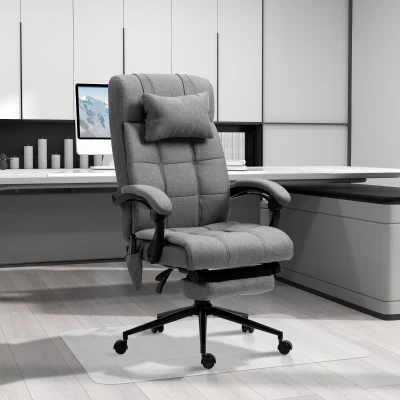 Vinsetto Conjunto de Escritório Inclui 1 Cadeira de Massagem Reclinável 66x76x112-120 cm e 1 Tapete Protetor 90x120 cm Cinza e Transparente