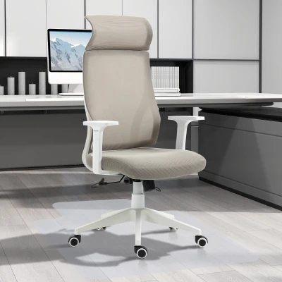 Vinsetto Conjunto de Cadeira de Escritório Reclinável com Rodas e Altura Ajustável 64x61x120,9-128,9 cm e Tapete Protetor Cinza e Transparente