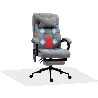 Vinsetto Conjunto de Escritório Inclui 1 Cadeira de Massagem Reclinável 66x76x112-120 cm e 1 Tapete Protetor 90x120 cm Cinza e Transparente