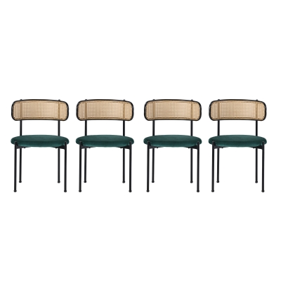Set de 4 Sillas de Comedor de Terciopelo con Patas de Metal y Respaldo de Rejilla 45x40x75 cm Verde