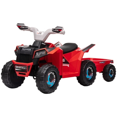 HOMCOM Elektrische Kinderquad met Aanhanger, 2,5 km/u, 50 Minuten Rijtijd, voor 1,5 tot 3 Jaar, tot 25 kg, Rood