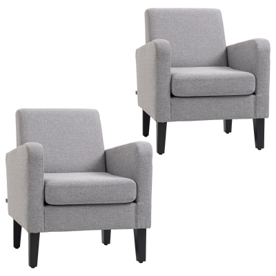 HOMCOM Modern Armchairs Upholstered Light Grey 2 Pieces