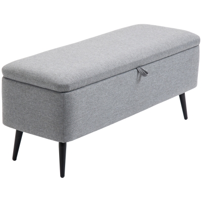 HOMCOM Ławka, Skrzynia, Ławka Tapicerowana, Lniana, do 150kg, 101x38,5x44,5 cm, Szara