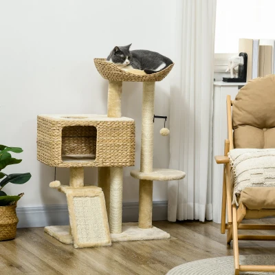 PawHut Albero Tiragraffi per Gatti con Casetta Trespolo e Pallina