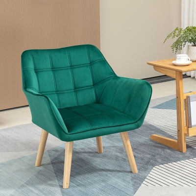 HOMCOM Fotel Akcentowy, Skandynawski Design, Wygląd aksamitu, do 120 kg, Nogi z Drewna Kauczukowego, Zielony