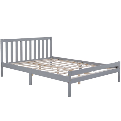 Solid Wooden Double Bed Frame, Grey