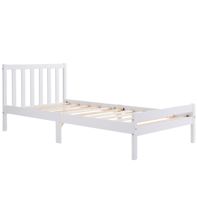 Solid Wooden Single Bed Frame 3ft with Headboard and Footboard, White