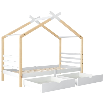 Children's House Tree Canopy Single Bed with Underbed Storage Drawers, Natural