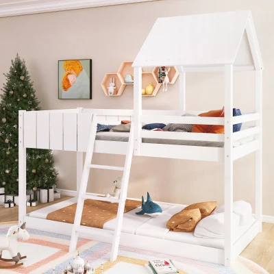 Wooden Mid Sleeper Beds with Treehouse Canopy, White