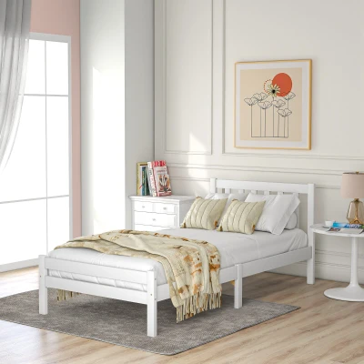 Solid Wooden Single Bed Frame 3ft with Headboard and Footboard, White