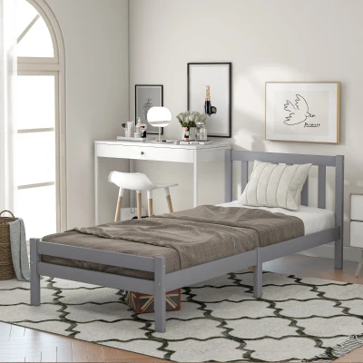 3ft Single Bed Frame with Headboard, Grey