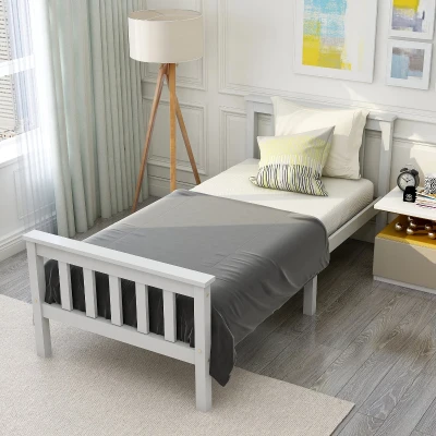 3ft Wooden Small Single Bed with Headboard and Footboard, White