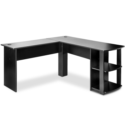 L-Shaped Corner Computer Desk with Storage Shelves, Black